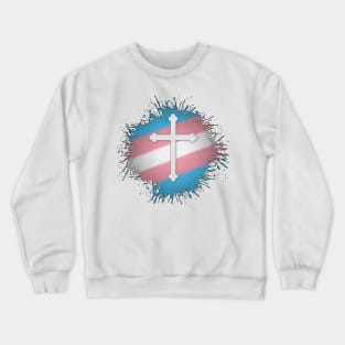 Paint Splatter Transgender Pride Christian Cross Symbol Crewneck Sweatshirt